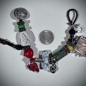 English Fox Hunting Vintage Framed Horse Print Beaded Charm Bracelet with Silver Equestrian Button
