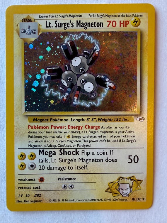 magneton holographic card Lt. Surge's 1998 Pokemon Japanese Gym Holo #82 PSA Authenticated 10 Overvolt Discharge Once during your turn 2003 Pokemon Skyridge Reverse Holo