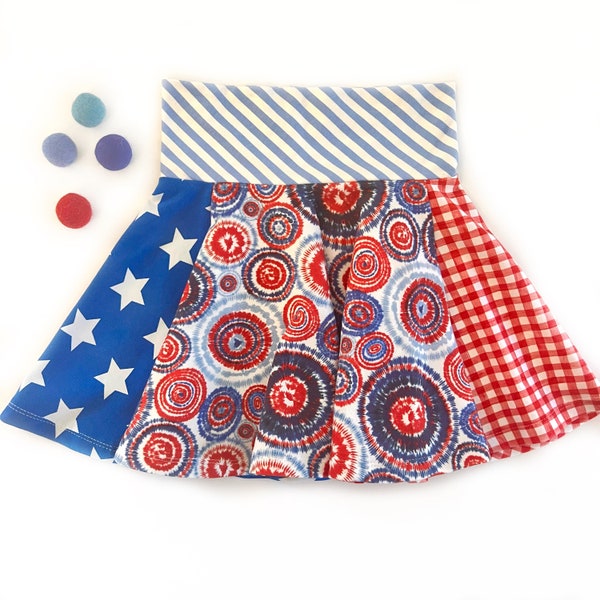 Girls Twirl Skirt Dress Summer Anthem Patriotic organic cotton stretchy polka dots red white blue 12m 18m 2t 3t 4t 5t 6X 7 8 stars stripes