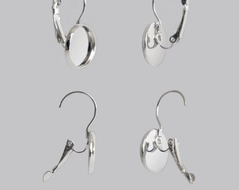 Lot de 6 Supports Boucles d'oreilles dormeuses pour cabochons ronds en Laiton argenté  25x13mm - Livraison Gratuite - Création