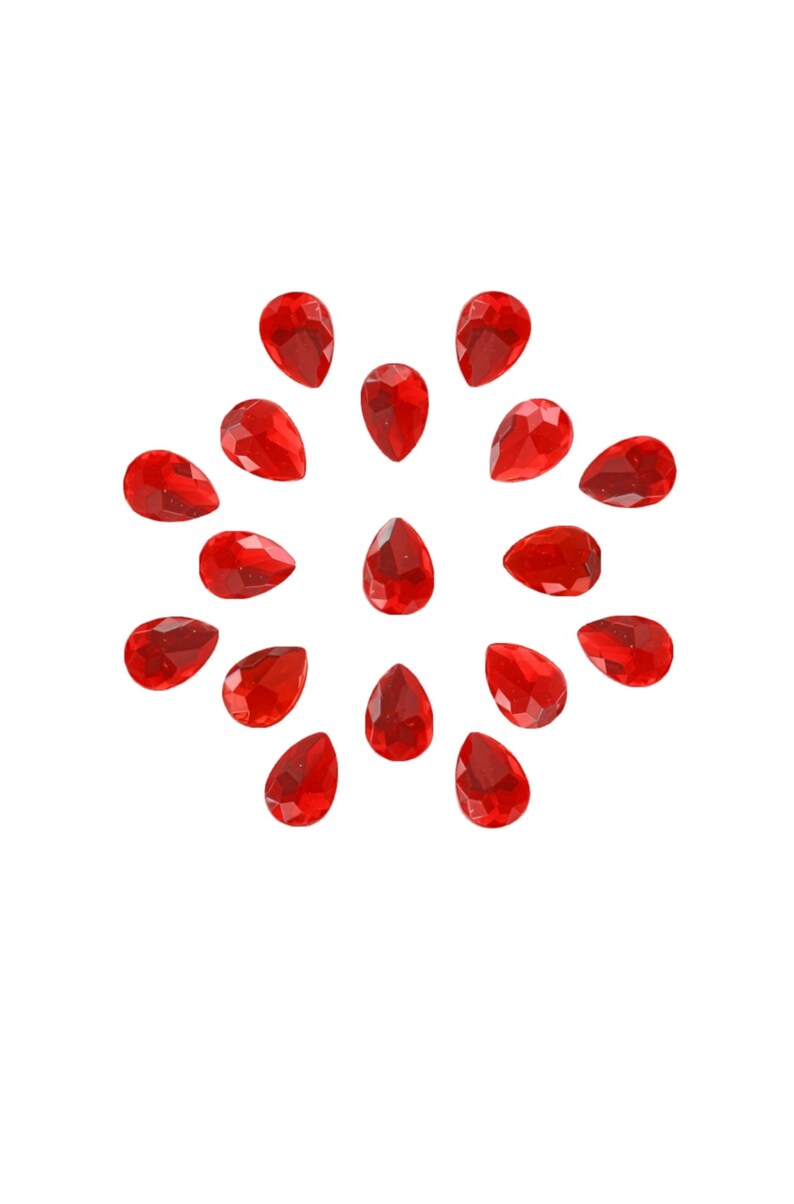 Sachet de 20 perles cabochons strass goutte à facettes à coller acrylique couleur rouge 14x10x3,5mm image 1