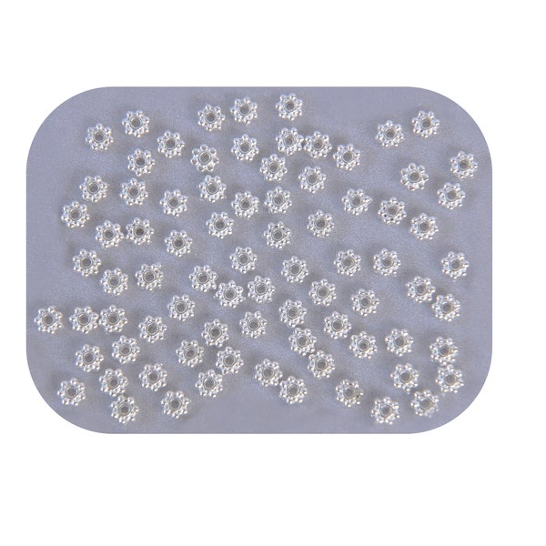 Sachet DE 100 Perles intercalaire Style tibetain Forme Fleur Argente Clair 4mm