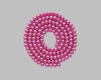 Fil de 140 perles rondes verre nacré rose 6mm - Livraison gratuite