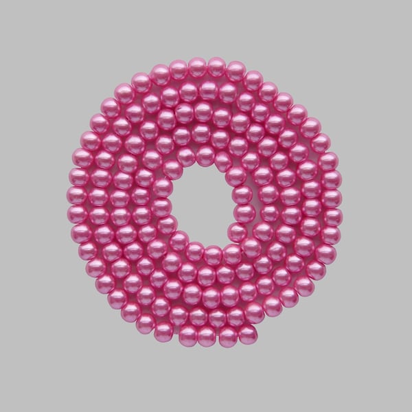 Fil de 140 perles rondes verre nacré rose 6mm - Livraison gratuite