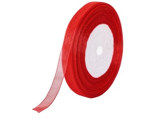 Rouleau de 45 mètres de ruban organza couleur rouge 10mm - décoration - mariage - livraison gratuite