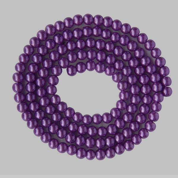 Fil de 100 perles rondes verre nacré violet 8mm