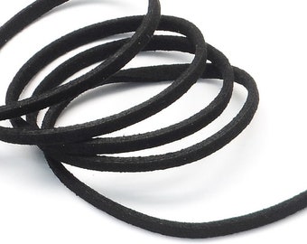 Longueur de 4 mètres de cordon lacet plat aspect daim façon suédine Noir 3x1,5mm - Livraison gratuite