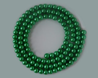 Thread of 100 round pearls green pearlescent glass 8mm