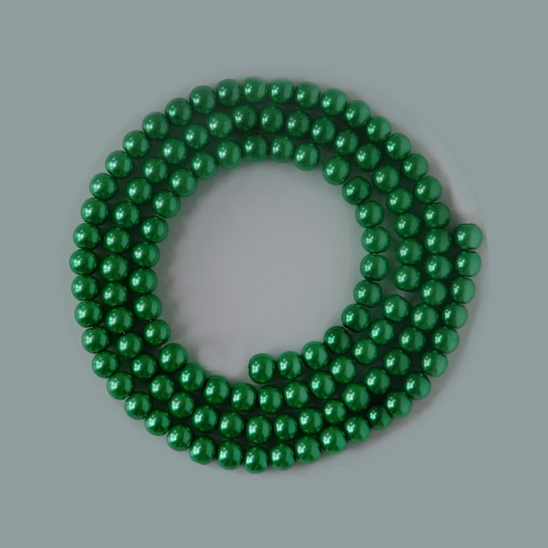 Fil de 100 perles rondes verre nacré vert 8mm
