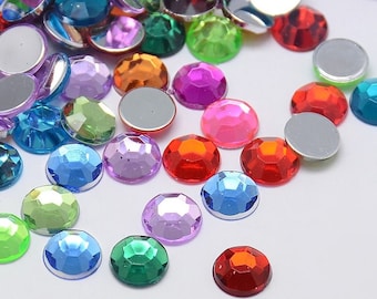 Sachet de 30 perles cabochons a facettes à coller acrylique  multicolore 12x3,5mm