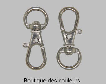 Sachet de 12  fermoirs attaches mousqueton porte clés / clefs métal argenté  32x12mm