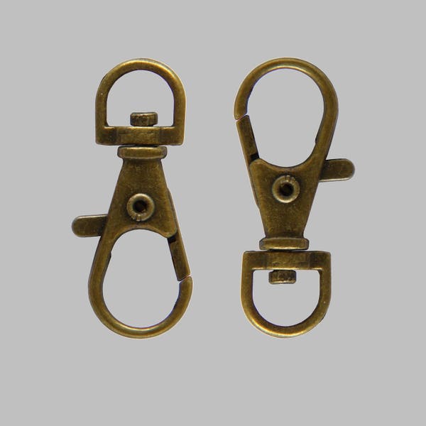 Sachet de 10 attaches fermoirs mousquetons porte clés / cléfs métal bronze 36x12mm - livraison gratuite