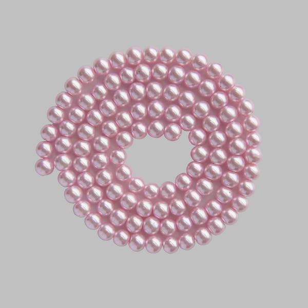 Fil de 140 perles rondes verre nacré rose clair 6mm