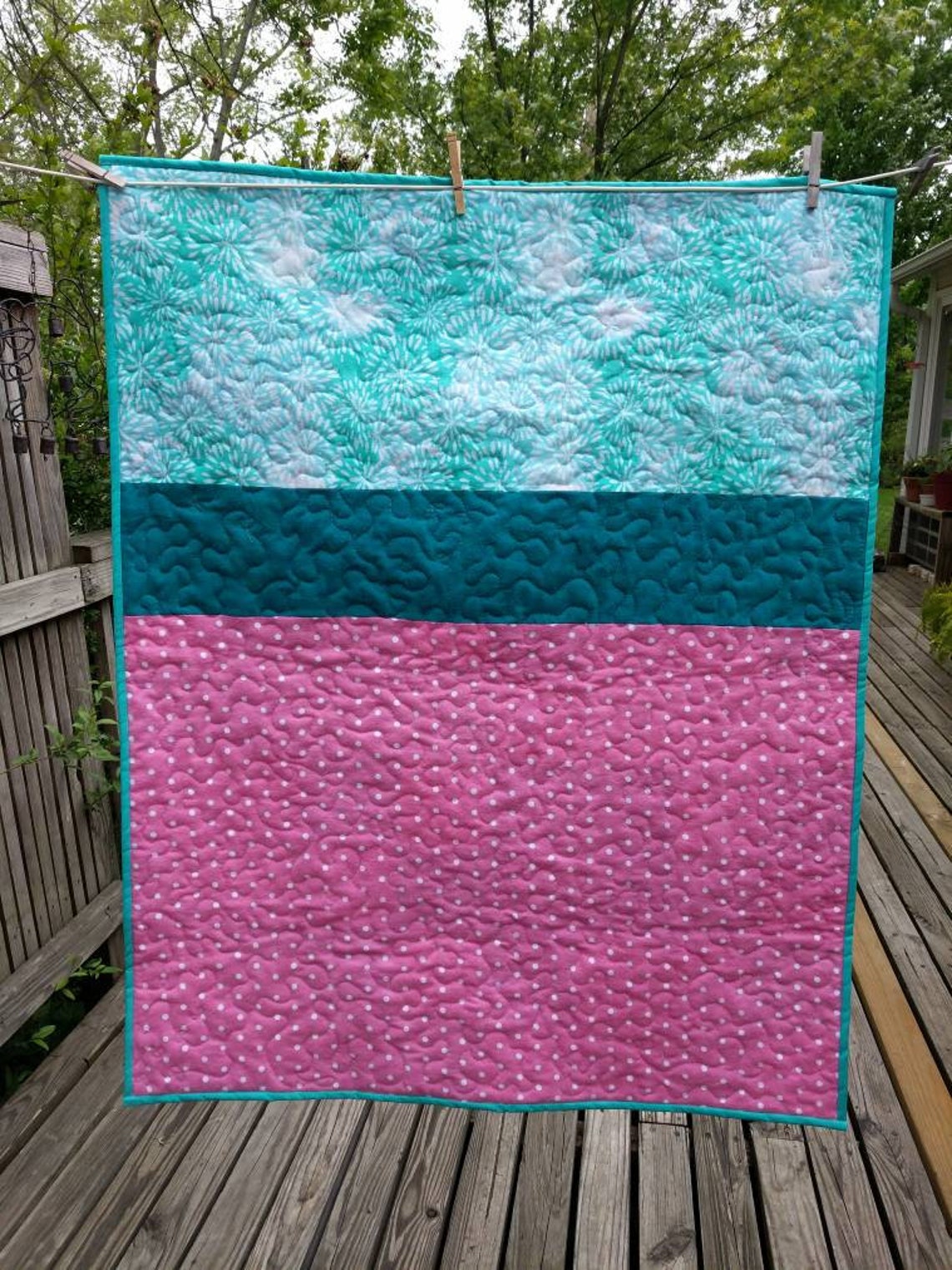 Pink and Teal Handmade Baby Quilt With Tags Dramatic Pinks Etsy UK