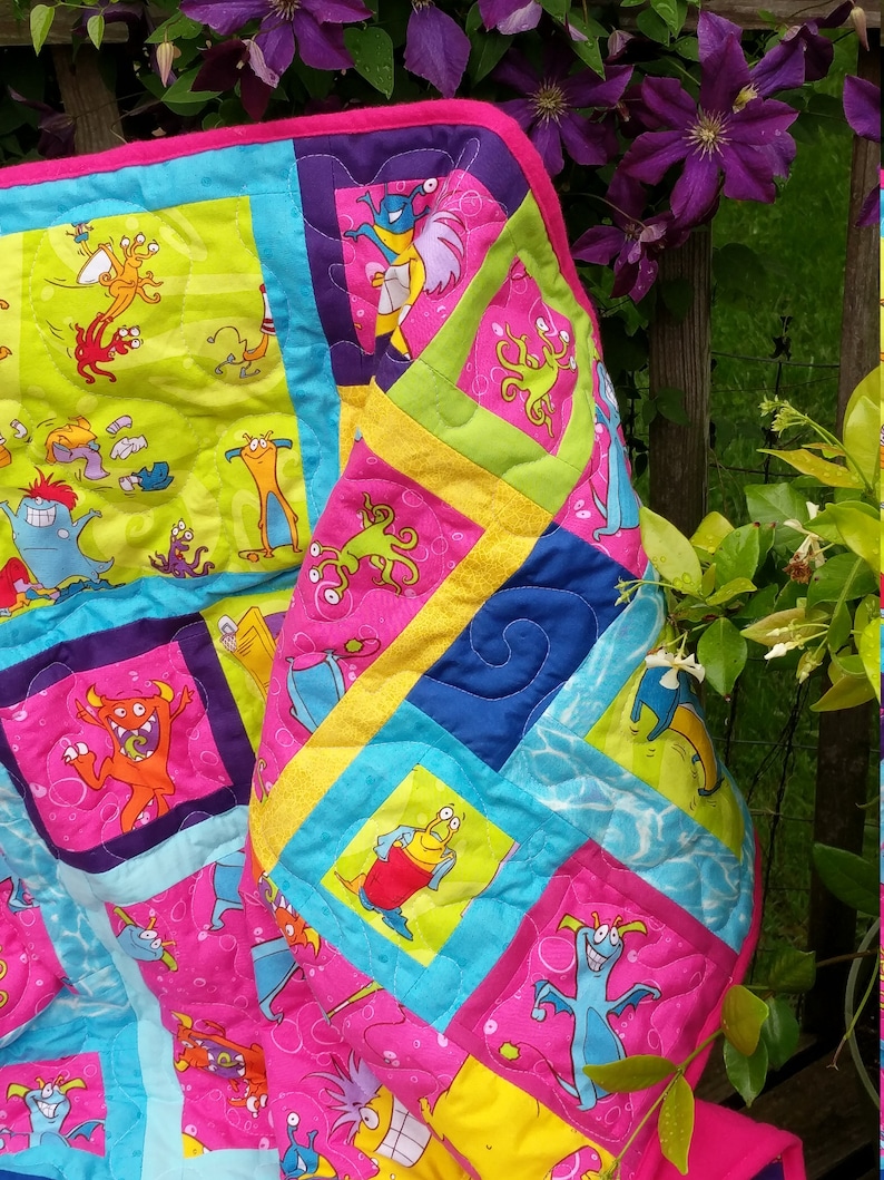 Monster Baby Quilt Handmade Monster Baby Blanket Pink Etsy