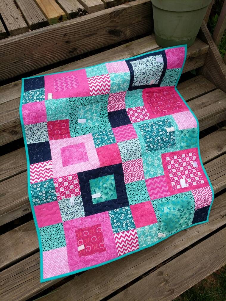 Pink and Teal Handmade Baby Quilt With Tags Dramatic Pinks Etsy