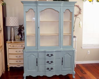 CUSTOM PAINTED Vintage China Cabinet/ Hutch/ Breakfront/ Sideboard, Shabby Chic French Provincial