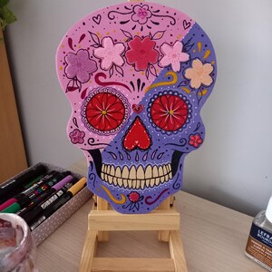 Decorative Mexican skull in hand-painted wood - Colorful sugar skull 25x18 cm - wall decoration
