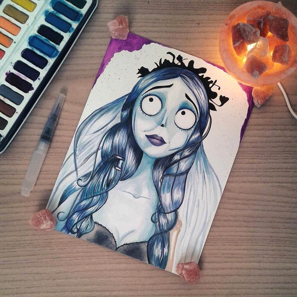 Dessin original aquarelle tim burton les noces fun bres Dessin original aquarelle tim burton les noces fun bres