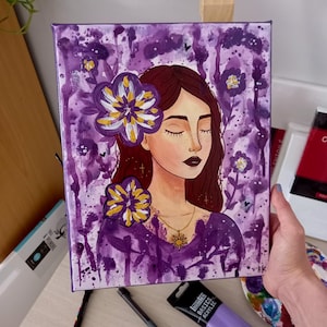 Portrait of a woman and a flower in relief, original handmade art. Unique painting 24 X 30 cm