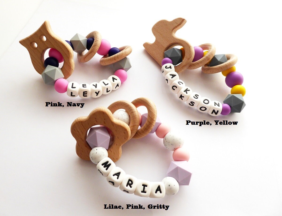 Custom Teether Name Teething Ring Personalized Teether Baby Etsy