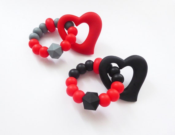 Hearts Silicone Teething Beads Necklace for Mum /& Baby Teether RED