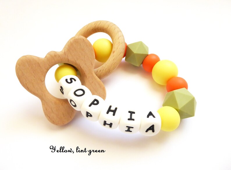 Personalised Teether Silicone Rattle Baby Rattle Name On Etsy