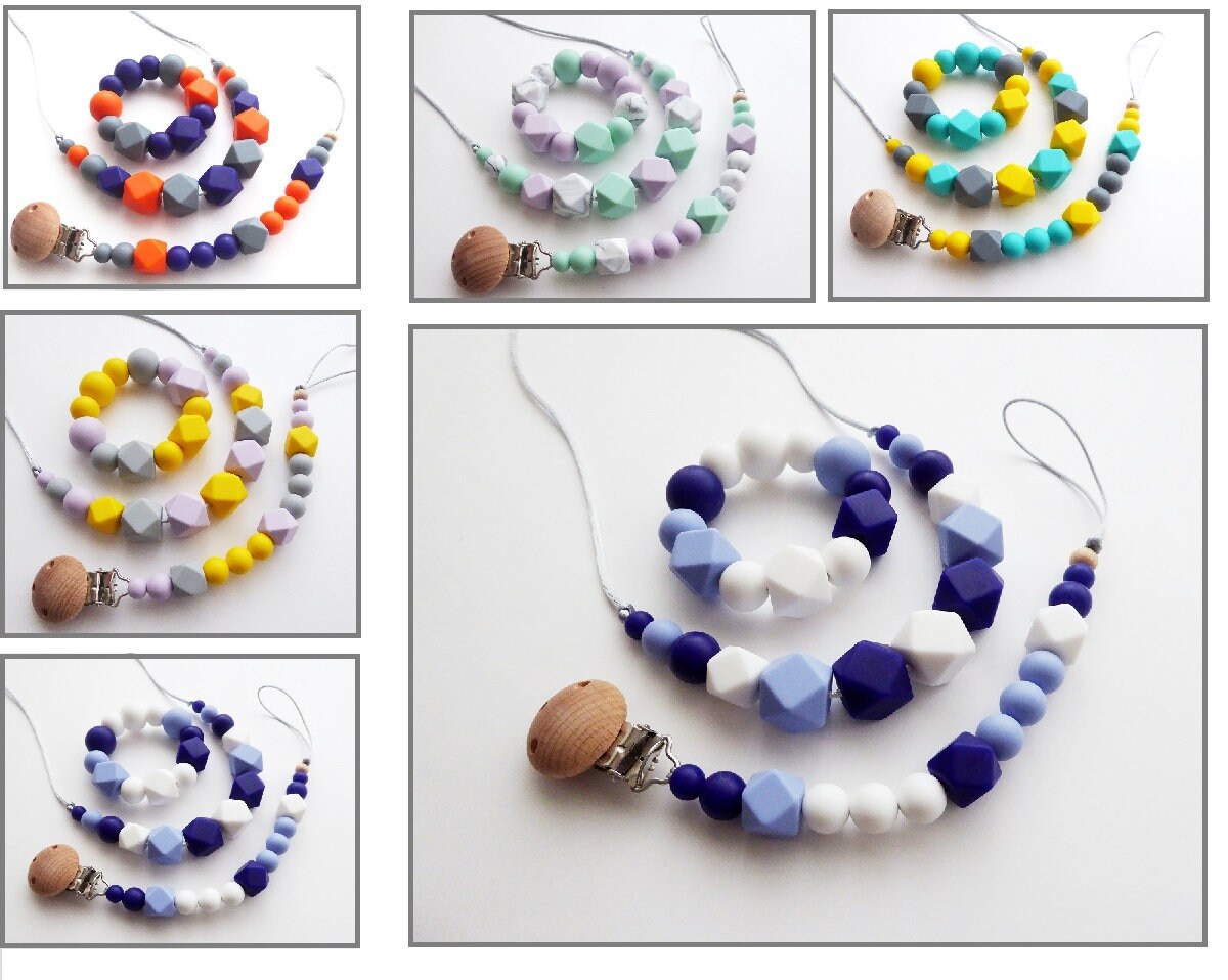 Silicone Teether Necklace Silicone Dummy Clip Teething Etsy