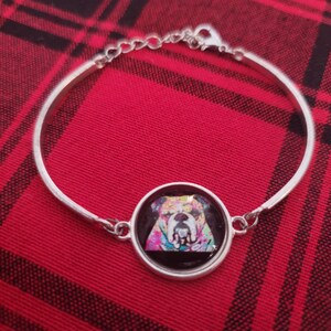 Bracelet Femme Bulldog Anglais - Bijou Argenté Avec Charm English Bulldog - Neuf Avec étiquettes