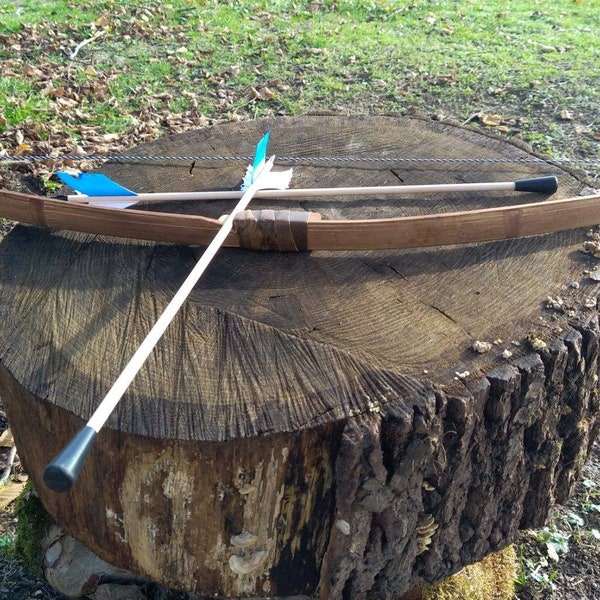Arc 125 cm pour enfant en bois et bambou à partir de 4 ans, avec ses vraies flèches en plume de dindon