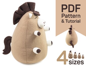 Horse sewing pattern PDF: Fat stuffed Pony plush toy, plush Horse sewing pattern & tutorial