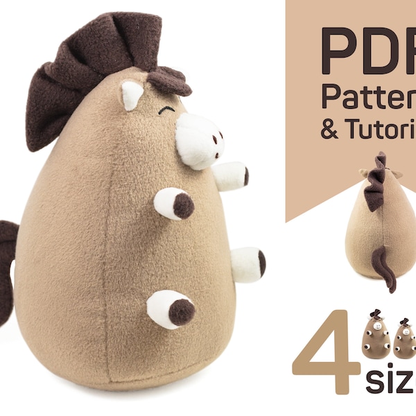 Horse sewing pattern PDF: Fat stuffed Pony plush toy, plush Horse sewing pattern & tutorial