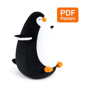 Molde de Costura de Pinguim Gordo em PDF: Tutorial de Pelúcia Kawaii em 4 Tamanhos