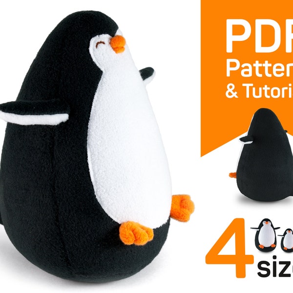 Penguin sewing pattern, stuffed Penguin pattern, Fat stuffed toy tutorial cute Penguin plush pattern to sew