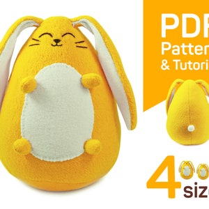 Bunny sewing pattern PDF symbol 2023, soft stuffed Easter Bunny pattern Download, cute plush animal toy, easy primitive pattern to sew