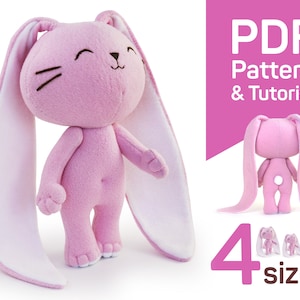 Bunny sewing pattern PDF: easy cute plush bunny tutorial to sew, stuffed animal Rabbit fabric doll