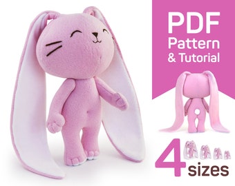 Bunny sewing pattern PDF: easy cute plush bunny tutorial to sew, stuffed animal Rabbit fabric doll