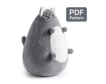 Fat Cat Plush Sewing Pattern: DIY Kawaii Kitten Toy in 4 Sizes (PDF Pattern)