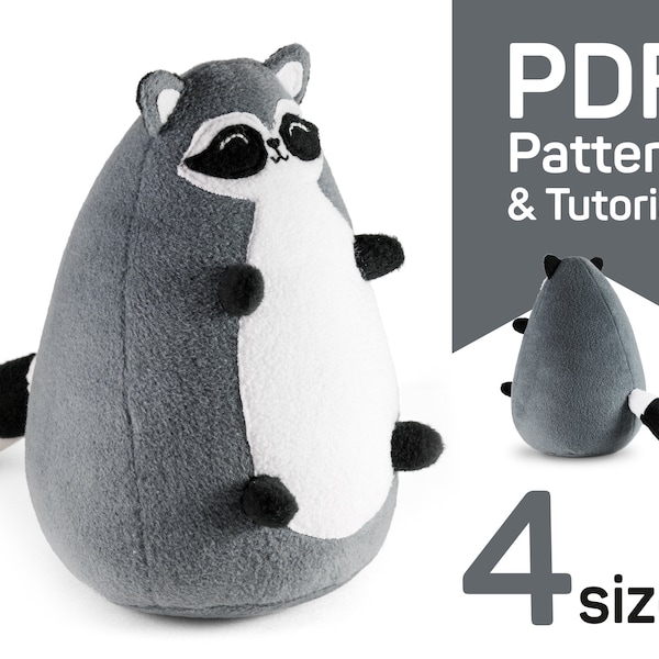 Raccoon sewing pattern PDF | Raccoon gifts | Stuffed raccoon pattern Racoon gifts