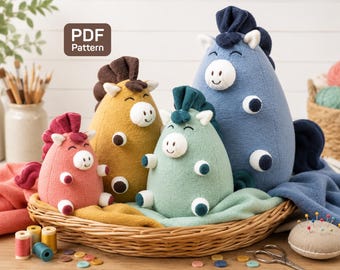 Fat Pony Plush Sewing Pattern: Kawaii Stuffed Horse Toy (PDF Pattern, 4 Sizes)