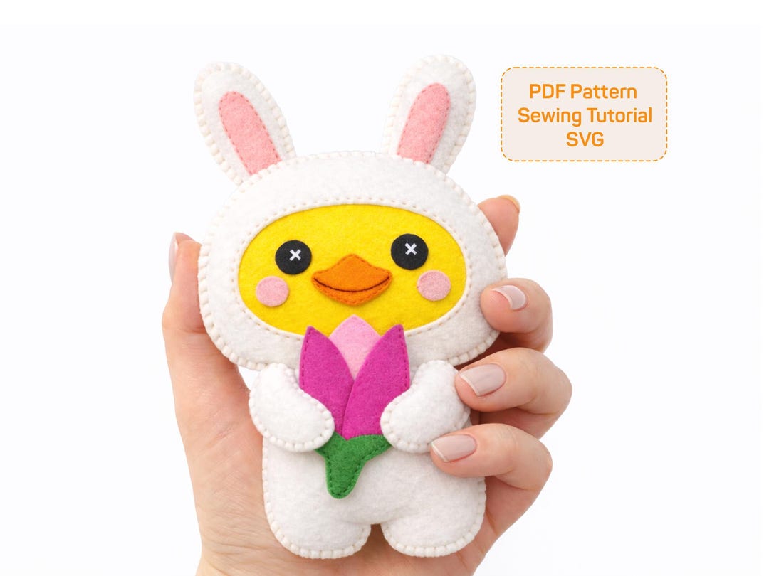 Felt Duck in Bunny Costume, Beginner Friendly Easter Felt Toy Sewing ...