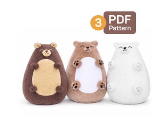 3 Teddy Bear Sewing Patterns PDF: Kawaii Plush Stuffed Animal Tutorial (4 Sizes)