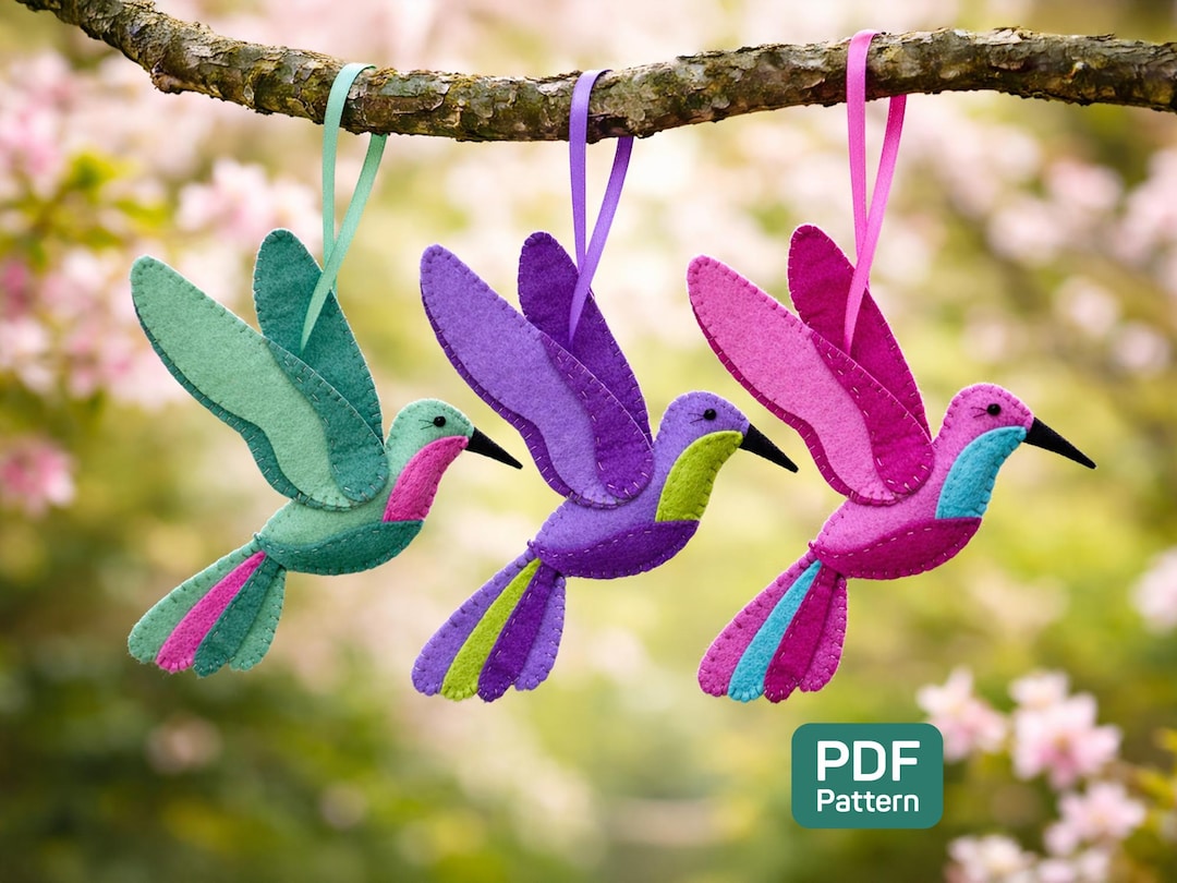 Easy Felt Hummingbird Pattern PDF, Beginner Bird Ornament Sewing ...