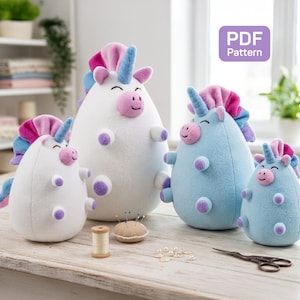 Unicorn Plush Toy Sewing Pattern: Stuffed Animal Doll (PDF Pattern) in 4 Sizes