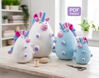 Unicorn Plush Toy Sewing Pattern: Stuffed Animal Doll (PDF Pattern) in 4 Sizes