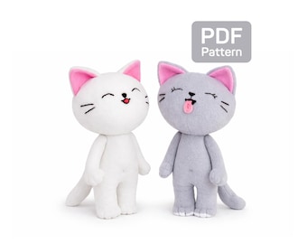 Cat Sewing Pattern PDF, Plush Kitten Doll in 4 Sizes