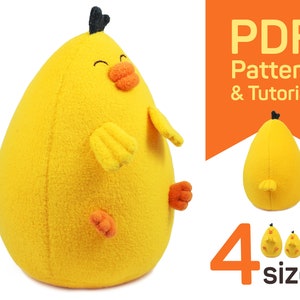 Plush Duck sewing pattern PDF to sew a cute stuffed duck, easy tutorial animal toy softie, easy plushie pattern