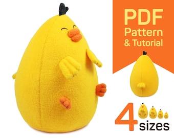 Plush Duck sewing pattern PDF to sew a cute stuffed duck, easy tutorial animal toy softie, easy plushie pattern