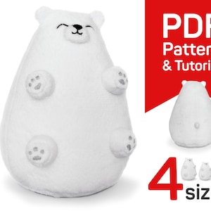 Polar Bear sewing pattern PDF: fat plush White Polar Bear tutorial, cute stuffed animal toy to sew