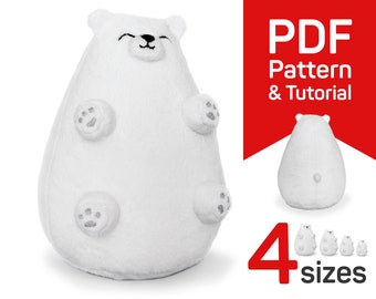 Polar Bear sewing pattern PDF: fat plush White Polar Bear tutorial, cute stuffed animal toy to sew
